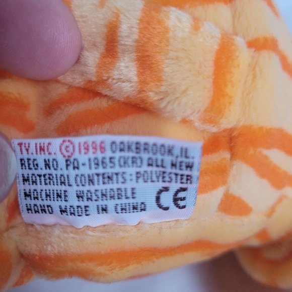 Vintage 1996 Ty Pillow Pals Purr The Tiger Orange Plush Stuffed Animal 14" - Picture 7 of 8